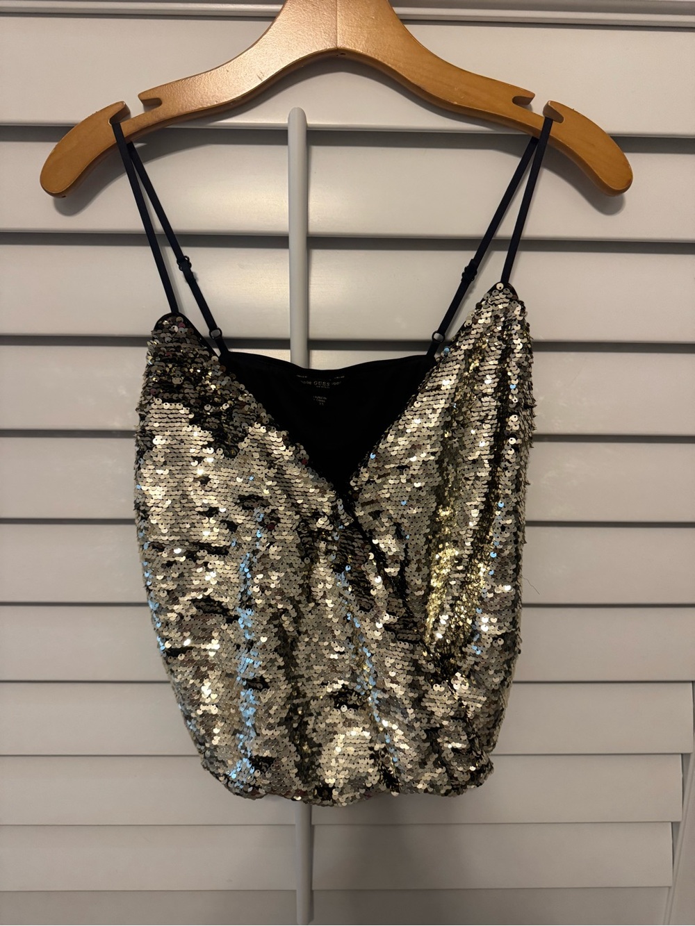 Guess Metallic Sequin Cami Top in Gold and Black